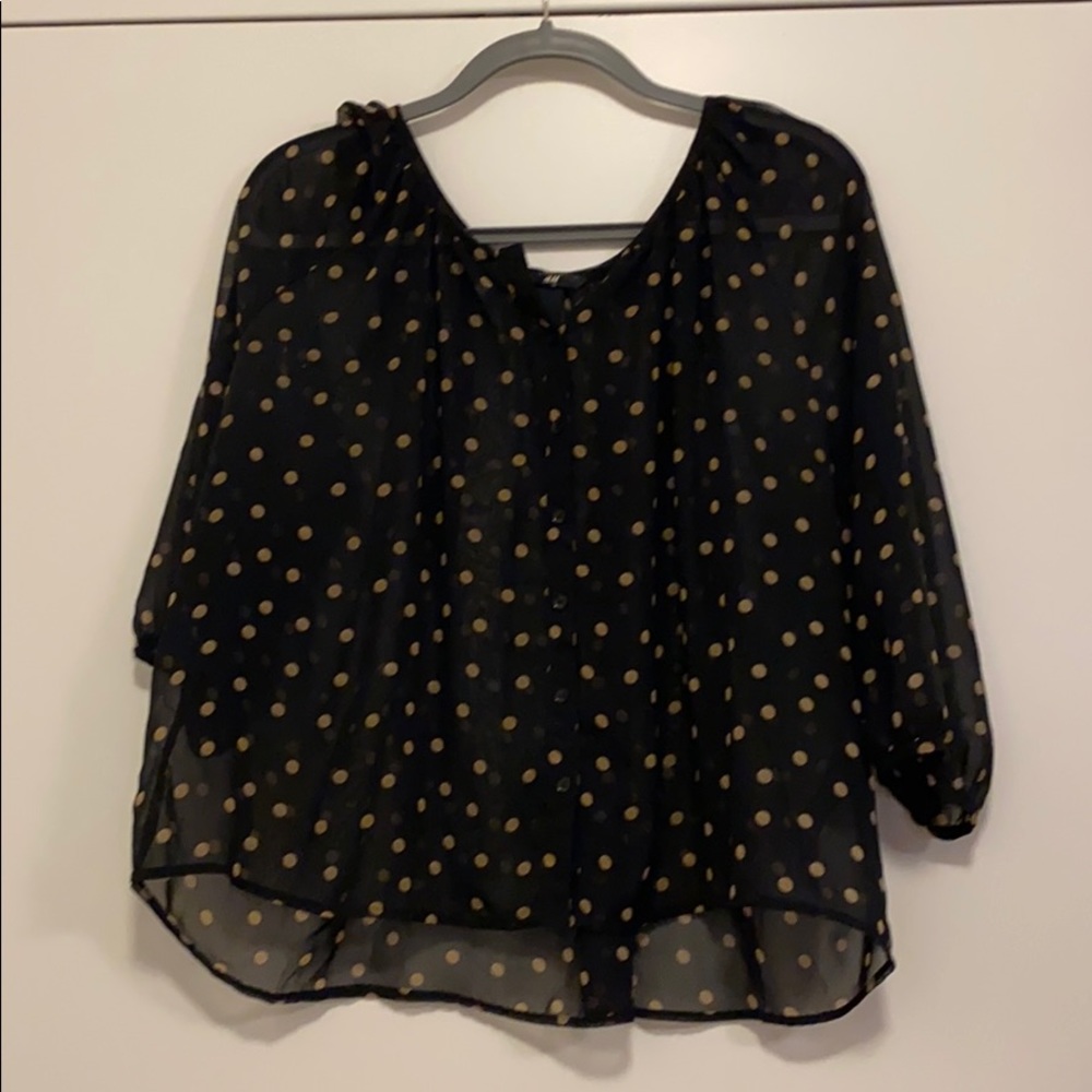 H&M Black and Tan sheer polka dotted blouse